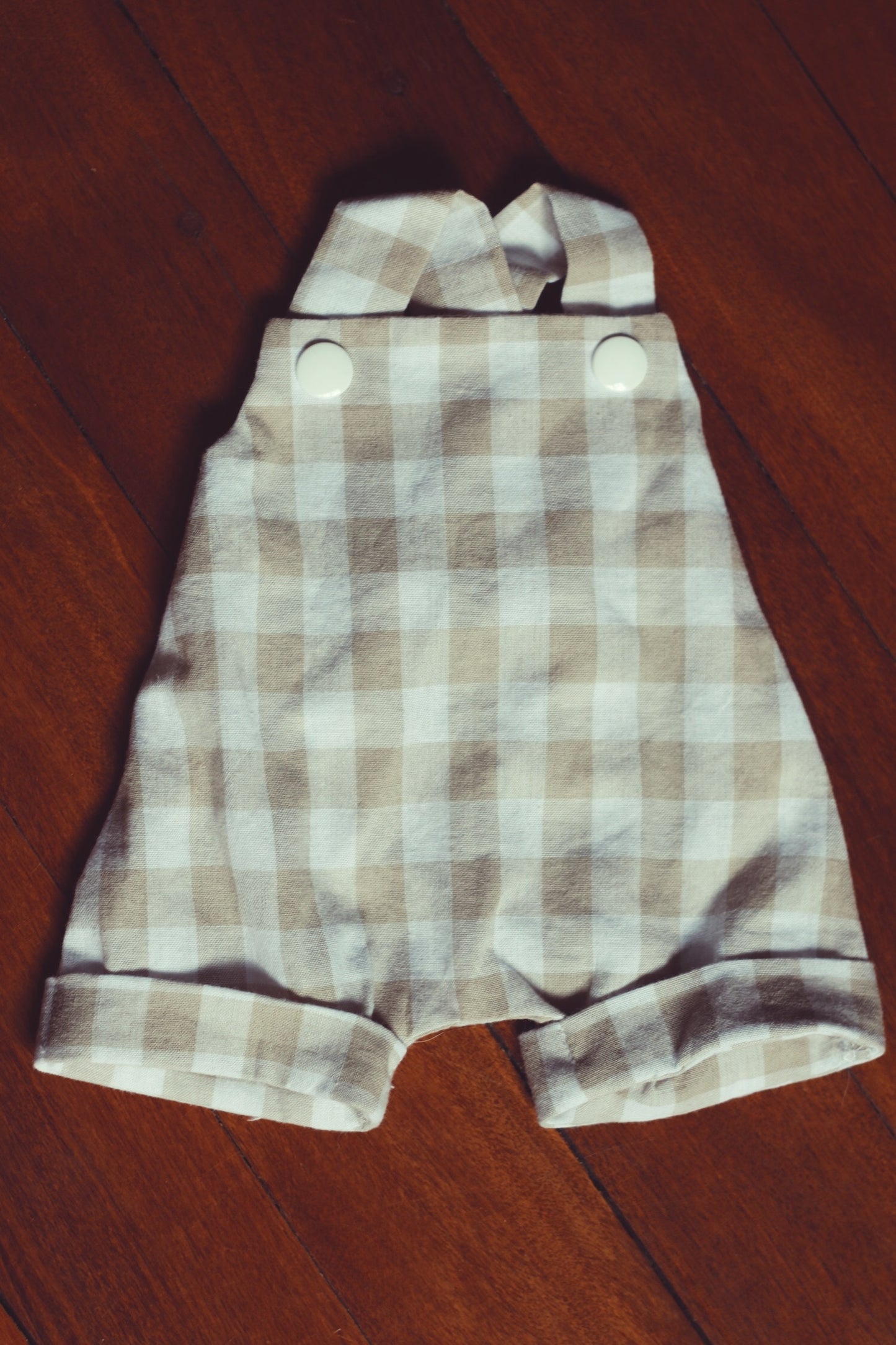 Tan Gingham Overalls for 38cm Doll
