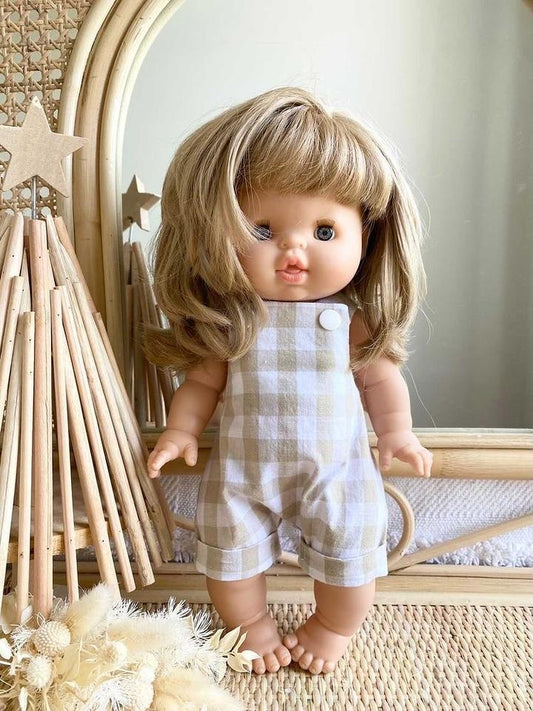 Tan Gingham Overalls for 38cm Doll